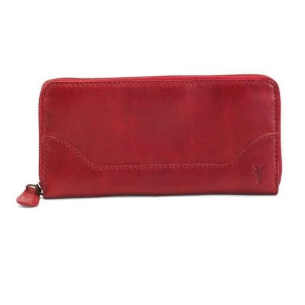 Frye Melissa‎ Zip Around Wallet Women's Red Genuine Leather Grained Finish